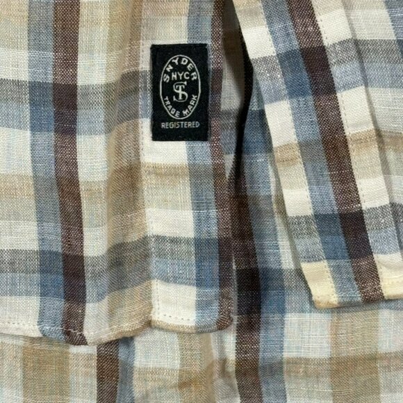 Todd Snyder Mens LS Button Shirt 100% Linen Blue Brown White Check Sz Large Lux - Picture 6 of 12